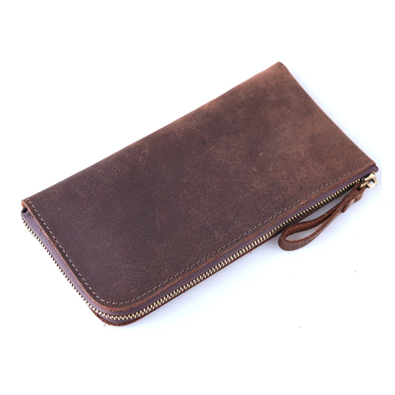 Кошелек мужской из натуральной воловьей кожи длинный клатч на молнии в стиле