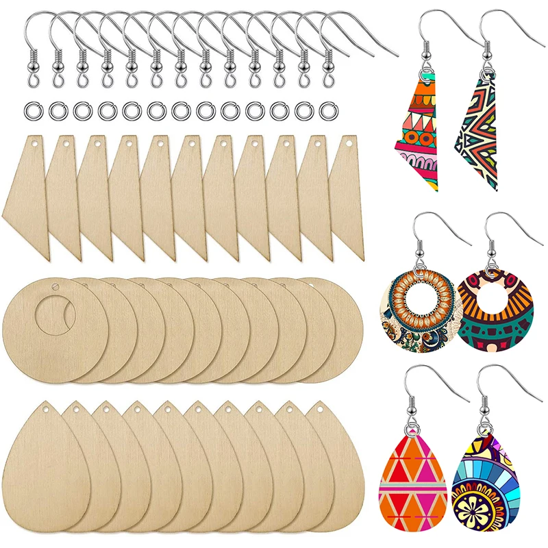 Серьги-подвески треугольные в форме слезы из необработанного дерева с крючками