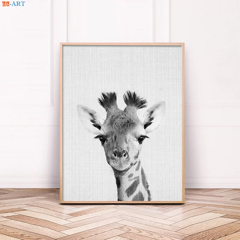 Черный белый цвет для постеры с животными и принты жираф стены искусства картины