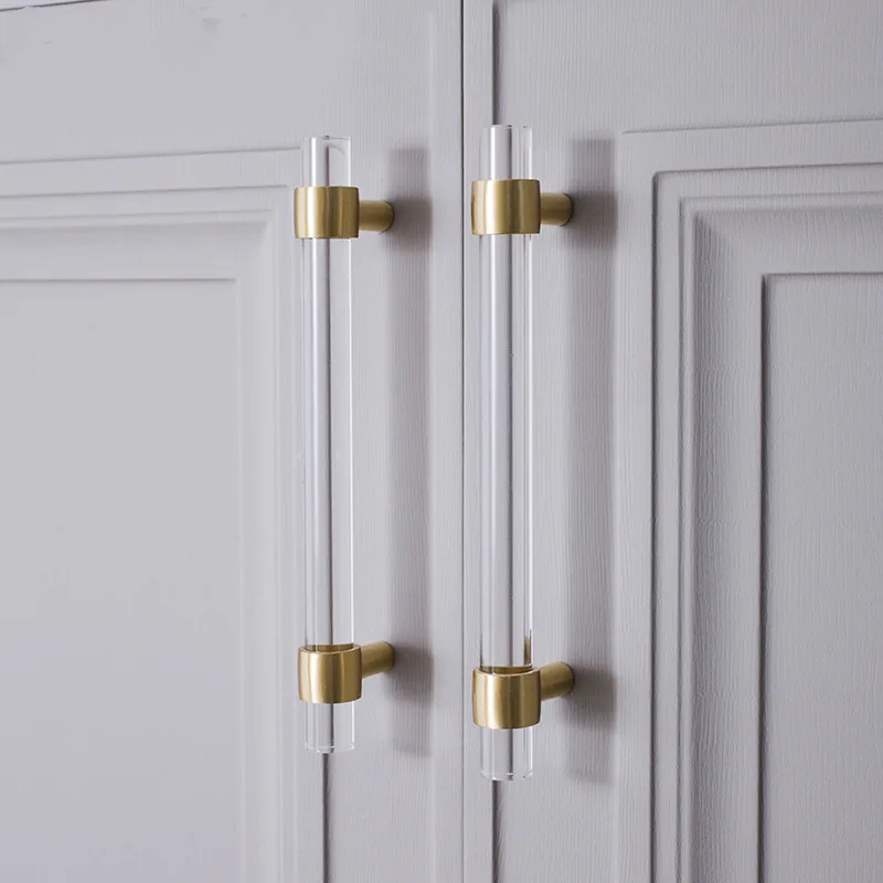 

Acrylic+Brass Handles for Furniture Luxury Cabinet Knobs Modern Nordic Style Kids Room Decor Kitchen Door Desk Drawer Pulls