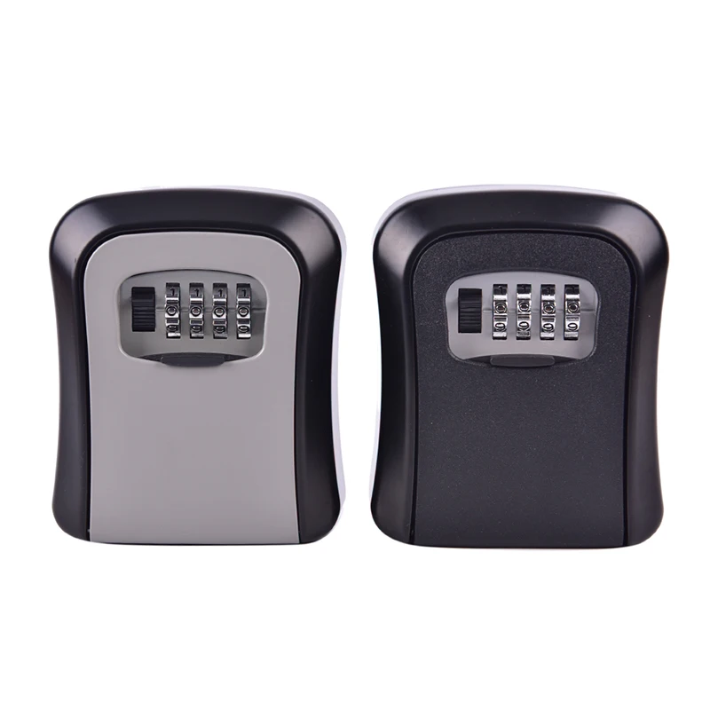 

Key Lock Box Wall Mounted Aluminum Alloy Key Safe 4-digit Password Storage Box Weatherproof Outdoor