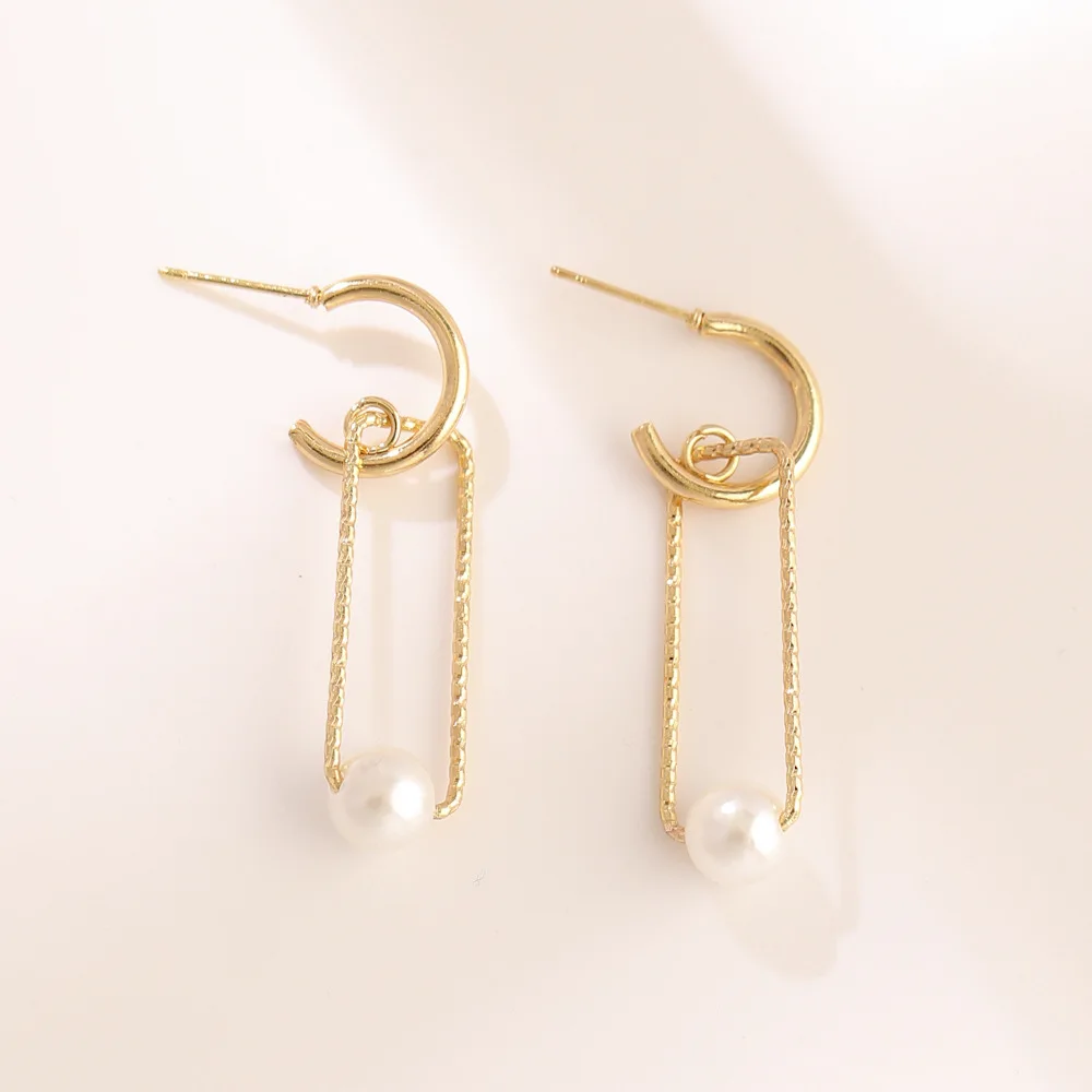 

VG 6YM New Fashion Gold Color Metal Simulated Pearl Drop Earrings Geometry Dangle Earings For Women Party Jewelry Wholesale