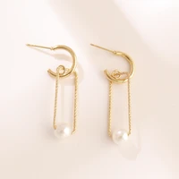 vg 6ym new fashion gold color metal simulated pearl drop earrings geometry dangle earings for women party jewelry wholesale