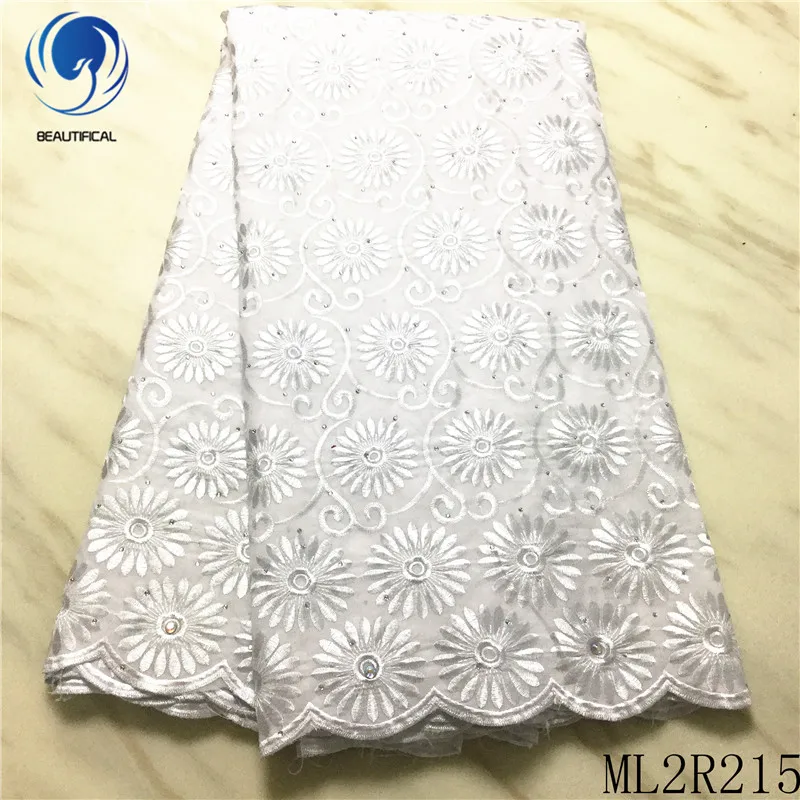 

BEAUTIFICAL african lace fabrics Hot sale Voile lace embroidery fabric with stones 5yards nigerian dry cotton lace ML2R215