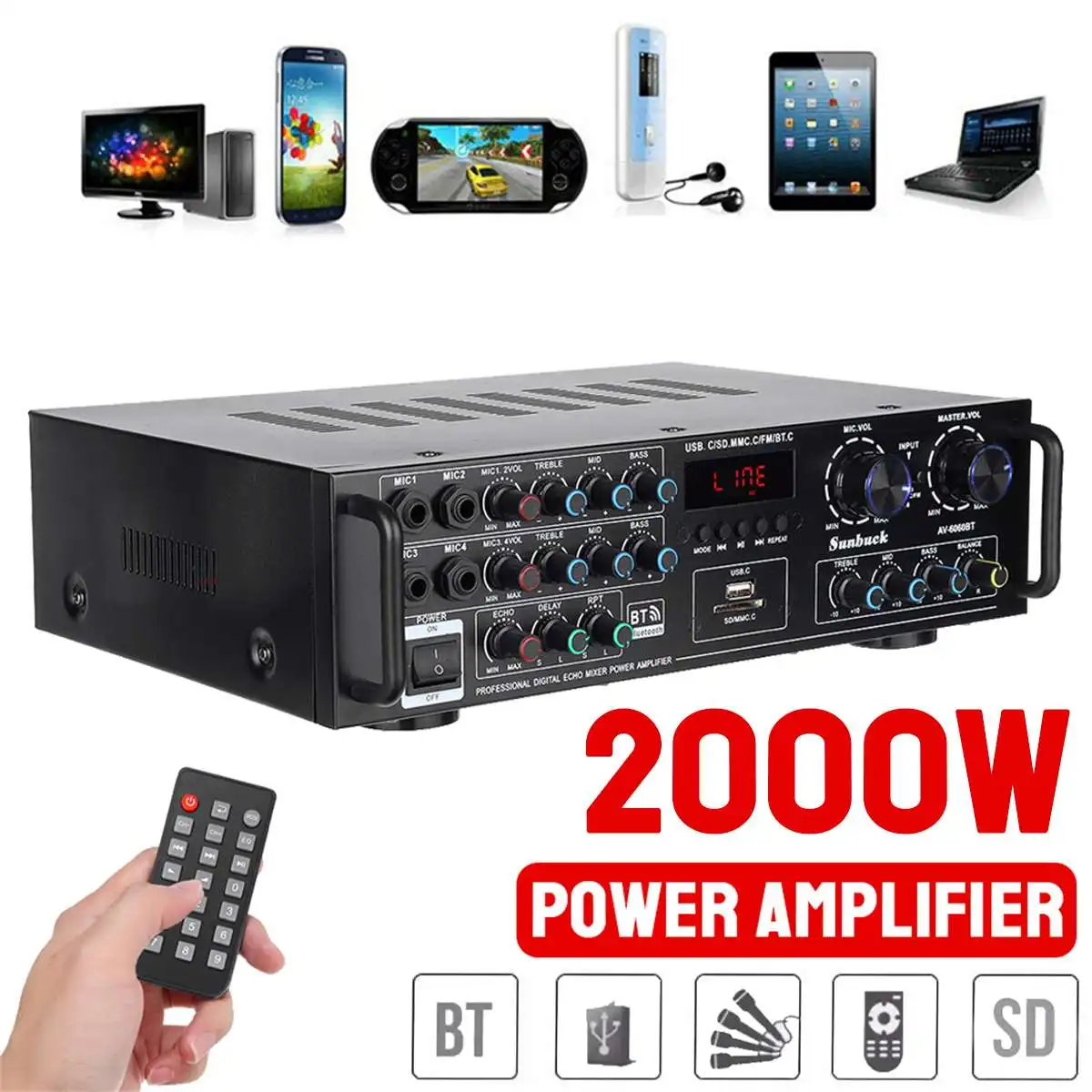 5CH домашний цифровой Hi-Fi усилитель Bluetooth 5 0 AV-6060BT мощность аудио 800 Вт