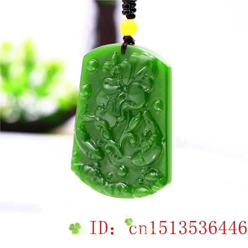 

Green Jade Carp Pendant Necklace Carved Amulet Women Gifts Men Fashion for Charm Natural Chinese Jewelry Jadeite