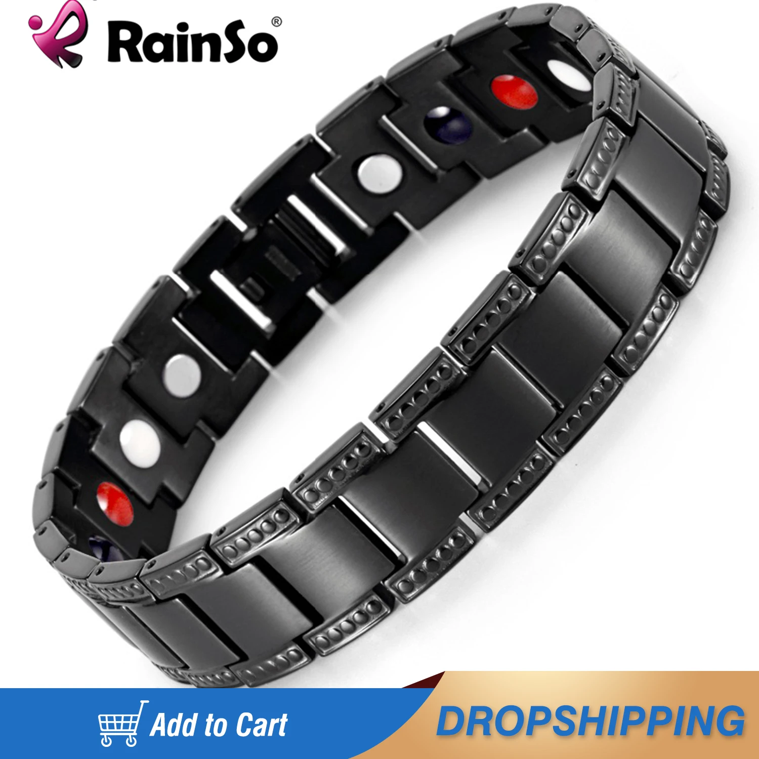 

RainSo Black Titanium Bracelet Balance Energy Healing Negative ions Magnetic Power Men Bracelet Link Chain Gift Drop-ship