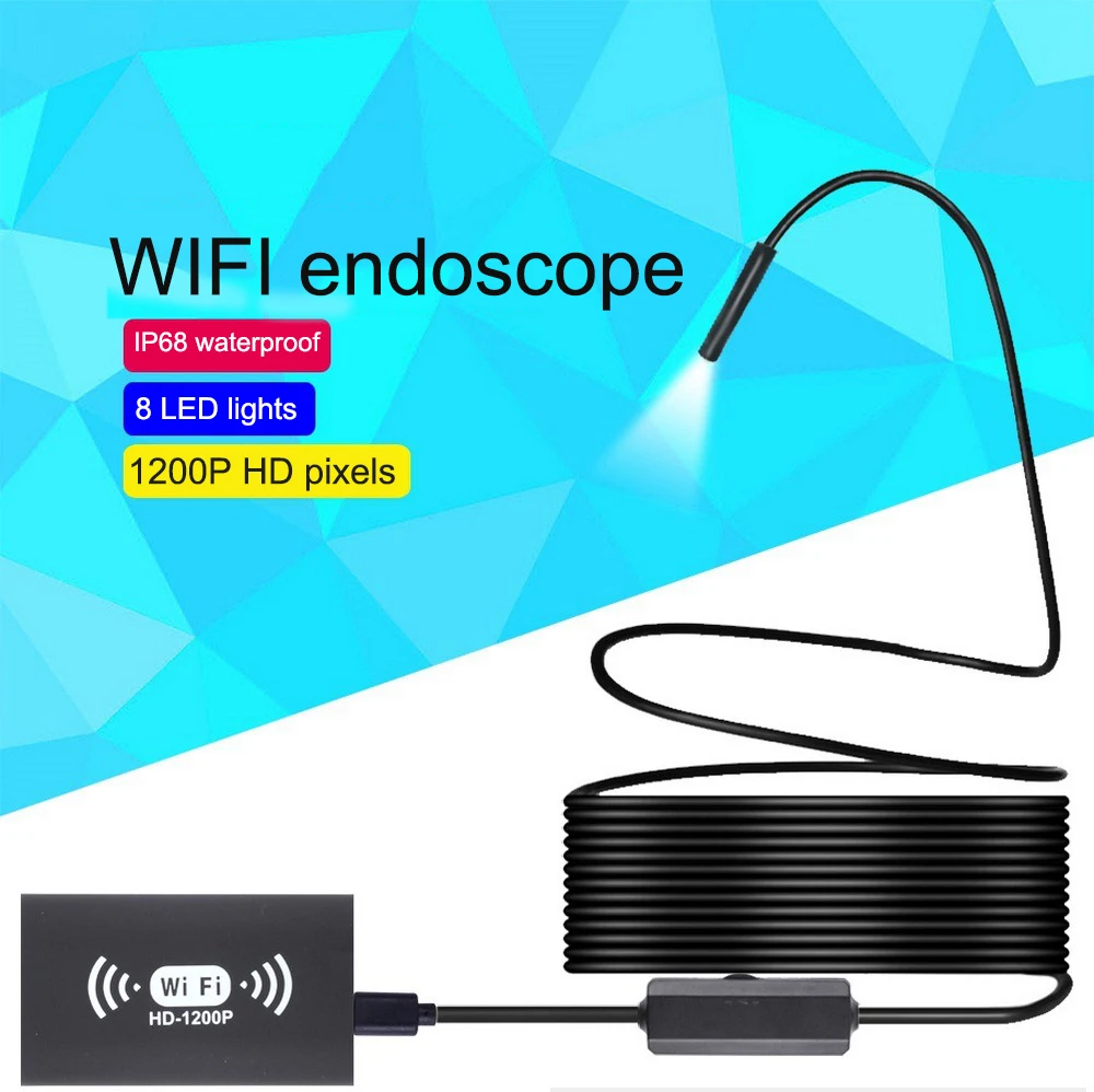 Камера эндоскоп с Wi Fi 1080P HD IP67 светодиодный кабель 5 м 11 языков 70