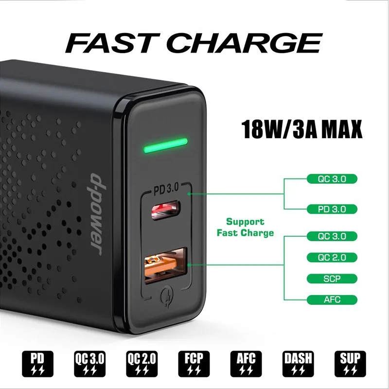 18 Вт 3A быстрое зарядное устройство Быстрая зарядка 3 0 QC PD для iPhone X Xs Max XR 8 7 6 s plus US EU