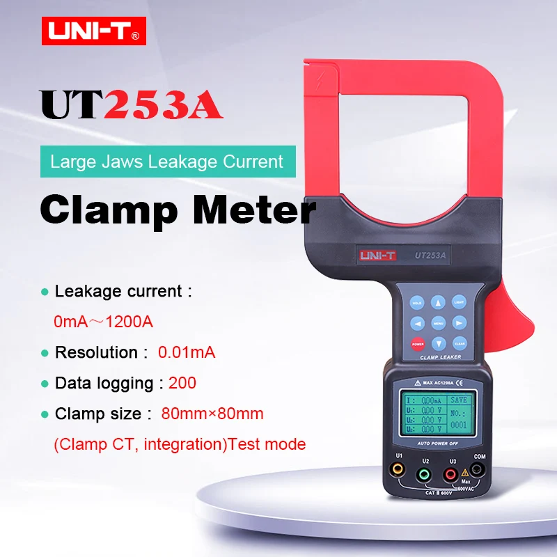 

Large Jaws Leakage Current Clamp Meter UNI-T UT253A AC volt Tester Data logging/Auto rang/Data hold/RS-232/LCD backlight