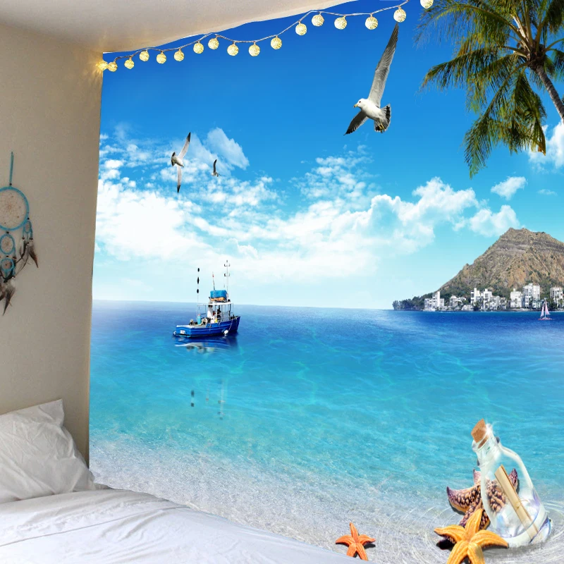 

Summer beach wall hanging 3d digital printing seascape tapestry home decoration