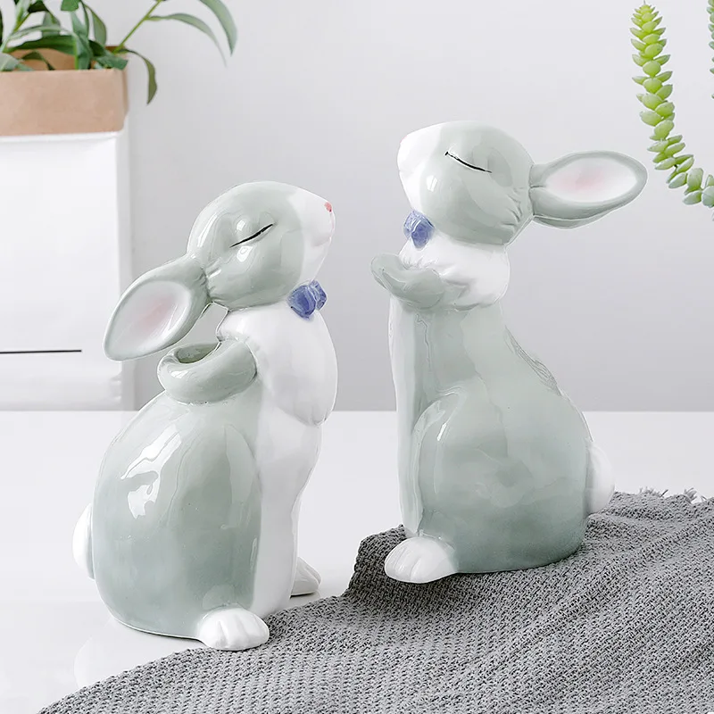 

Nordic Modern Ceramic Cute Rabbit Figurine Animal Statue Creative Porcelain Artwork Desktop Decoration Office Crafts Gifts R2350