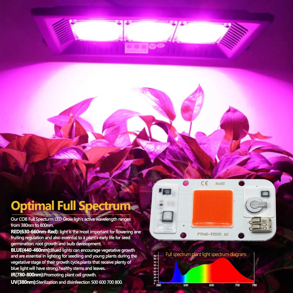 

LED COB Chip Full spectrum Plant Growth Light AC220V 50W Cold Warm White Day White No Welding Spotlight Floodlight LED Matrix