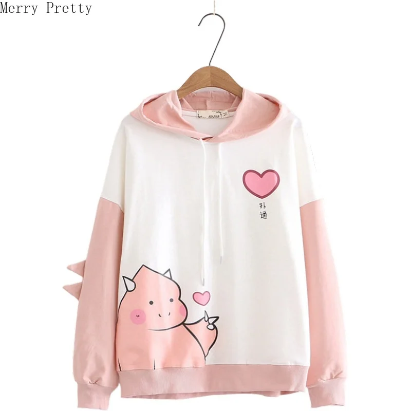 Женские забавные толстовки с капюшоном рисунком динозавра рогами на капюшоне