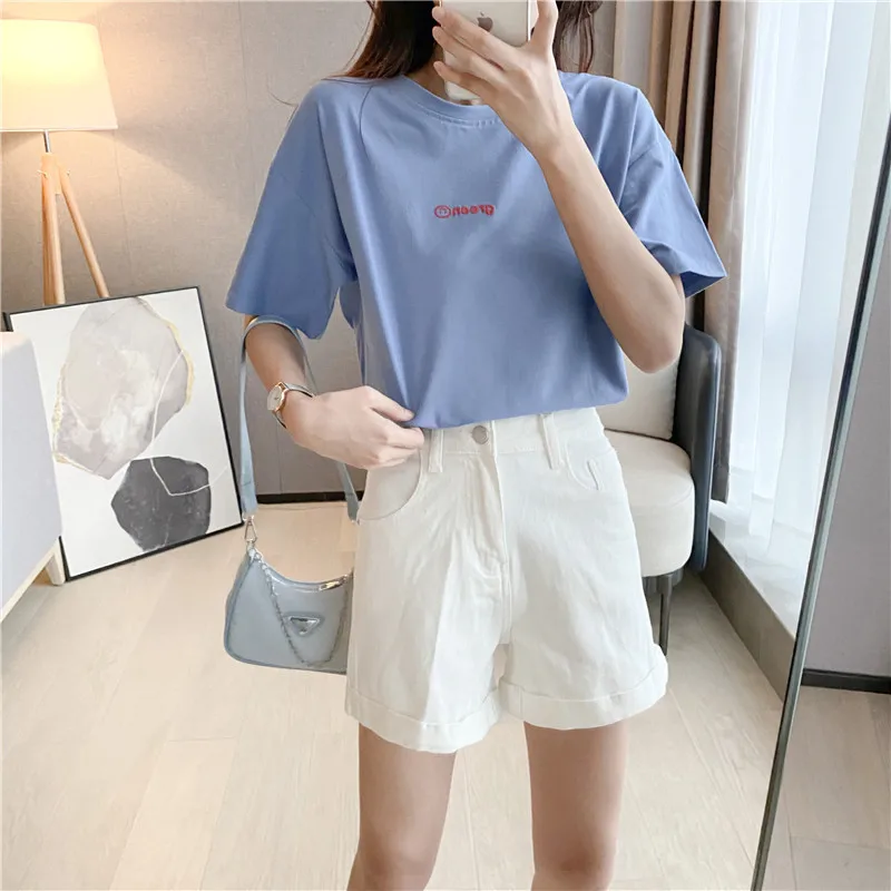 Новая зеленая футболка с надписью Smiley повседневная женская одежда топы Модная