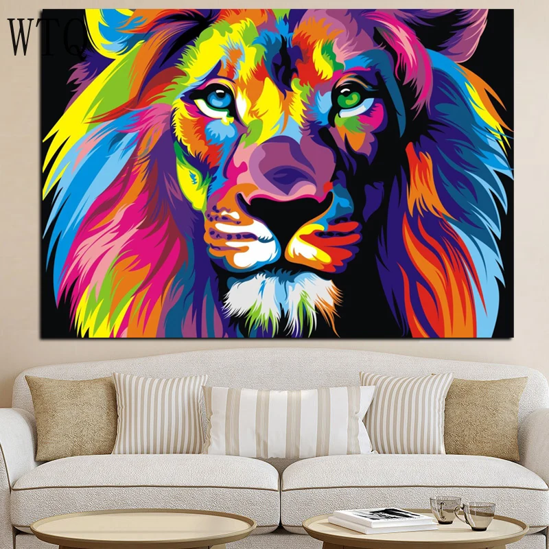 

Watercolor Lion Animals Abstract Oil Painting on Canvas Poster and Print Pop Art Modern Wall Picture for Kid Room Cudros Decor