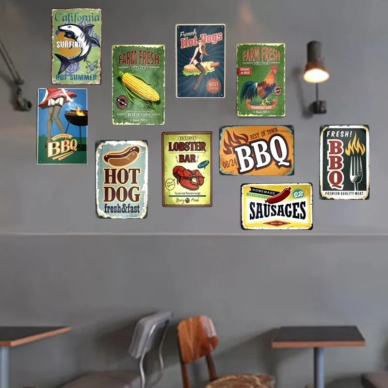 

BBQ HOT DOG CORN Retro Plaque Metal Tin Signs Cafe Bar Pub Signboard Wall Decor Vintage Nostalgia Plates