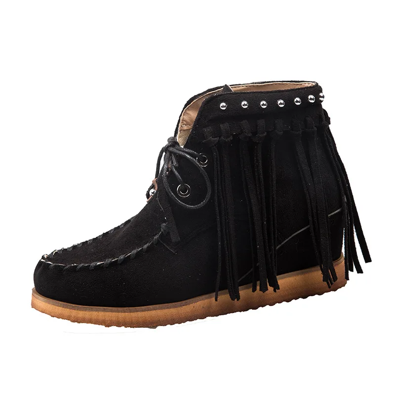

fall round head suede New women's short winter 2020 large boots lace up women's short boots