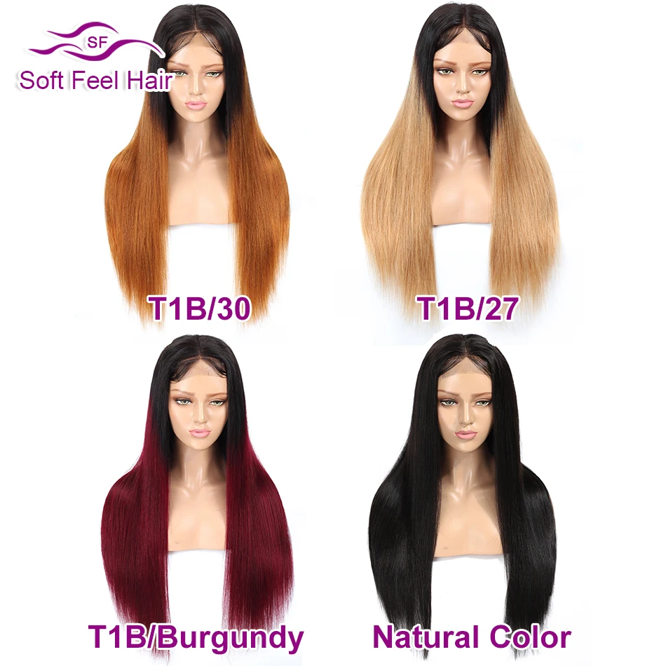Soft Feel Hair 4x4 Closure Wig Ombre Human Hair Wigs For Black Women Lace Closure Wig Remy Brazilian Straight Wig Middle Ratio