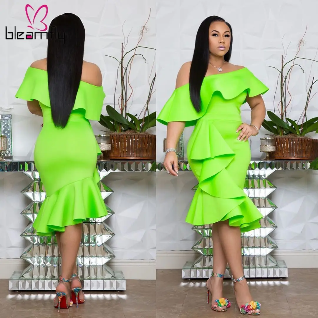 2019 женское летнее платье с открытыми плечами рукавами бабочками оборками