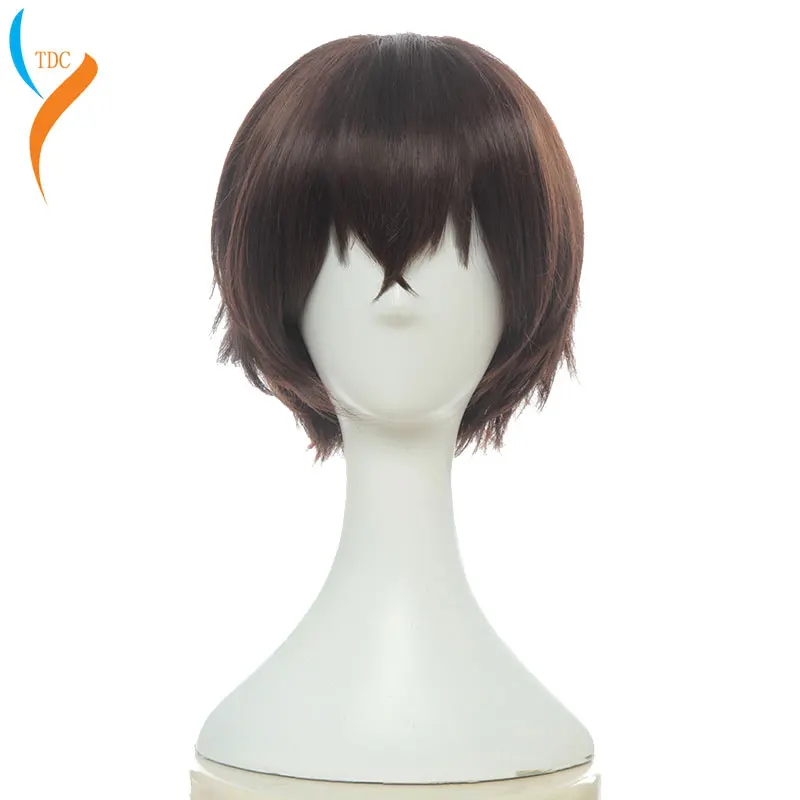 

New Arrival Anime Bungo Stray Dogs Dazai Osamu Short Brown Curly Hair Heat Resistant Cosplay Costume Wig + Wig Cap