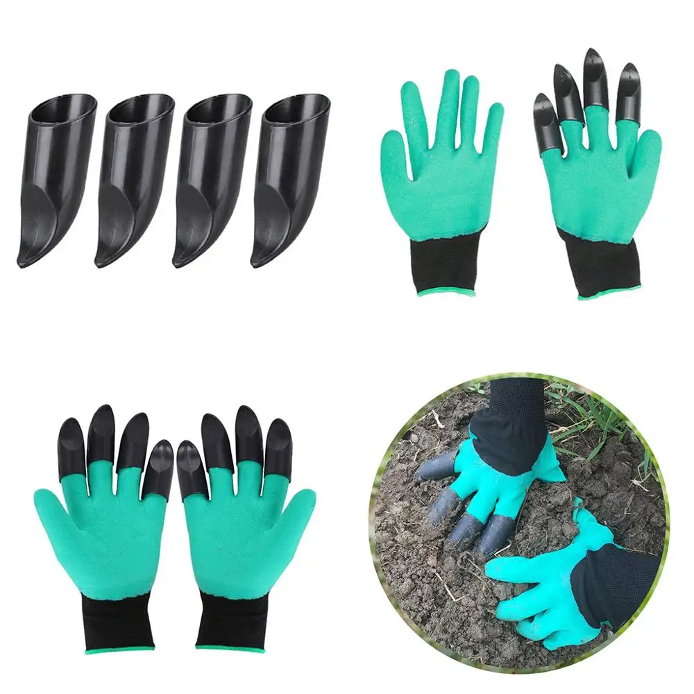 Водонепроницаемые садовые резиновые перчатки с пластиковыми когтями для