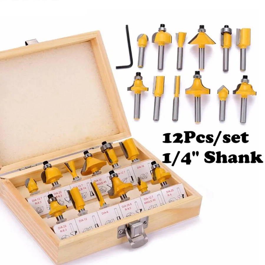 Высокое качество 12 шт./компл. 1/4 хвостовик фрезеровка деревообрабатывающие фрезы