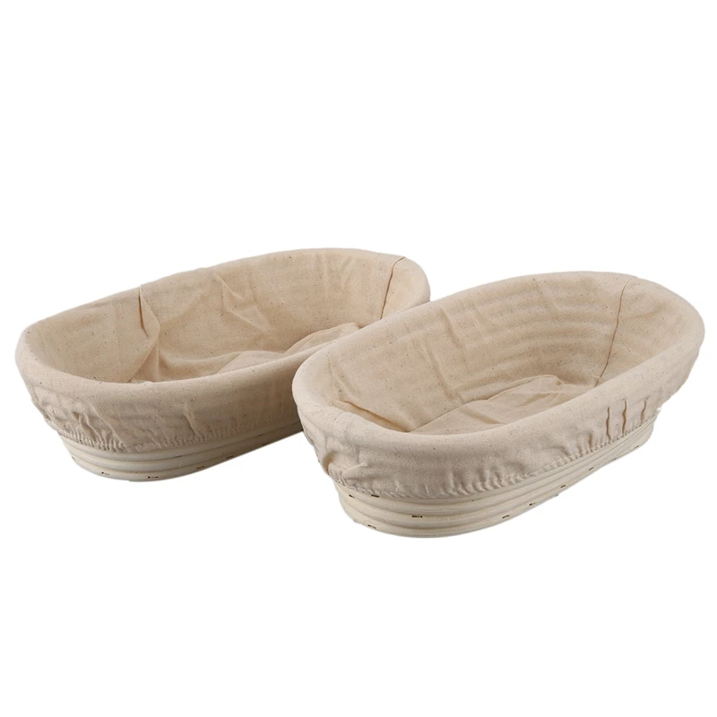 

2Pcs 25Cm/10 Inch Bread Basket Rattan Proofing Basket Liner Round Oval Fruit Tray Dough Food Storage Container