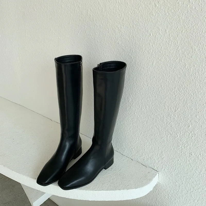 

zipper high boots 2020 Korean autumn winter new fashion side and low thick heel square head knight