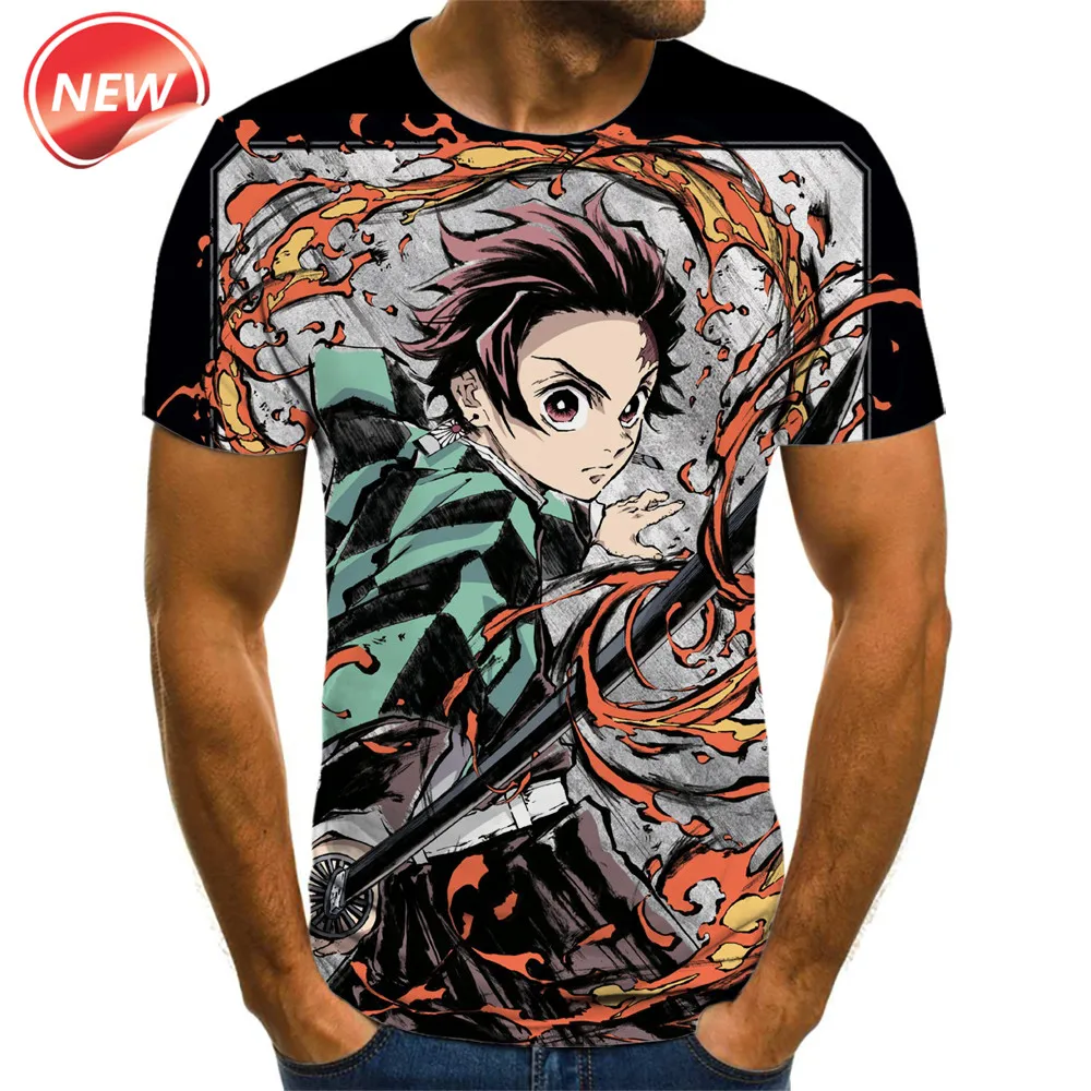 Демон убийца аниме футболка для Для мужчин Camisetas и Manga Kimetsu без Yaiba Топы Camiseta Hombre Ropa