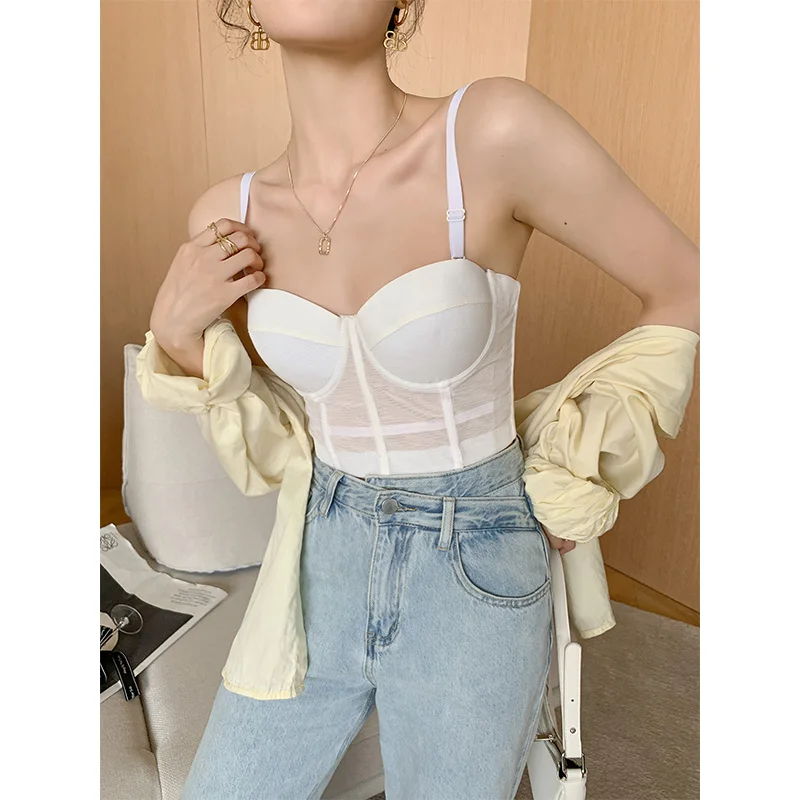 

Toning white gauze fishbone strapless bra condole belt vest in the female