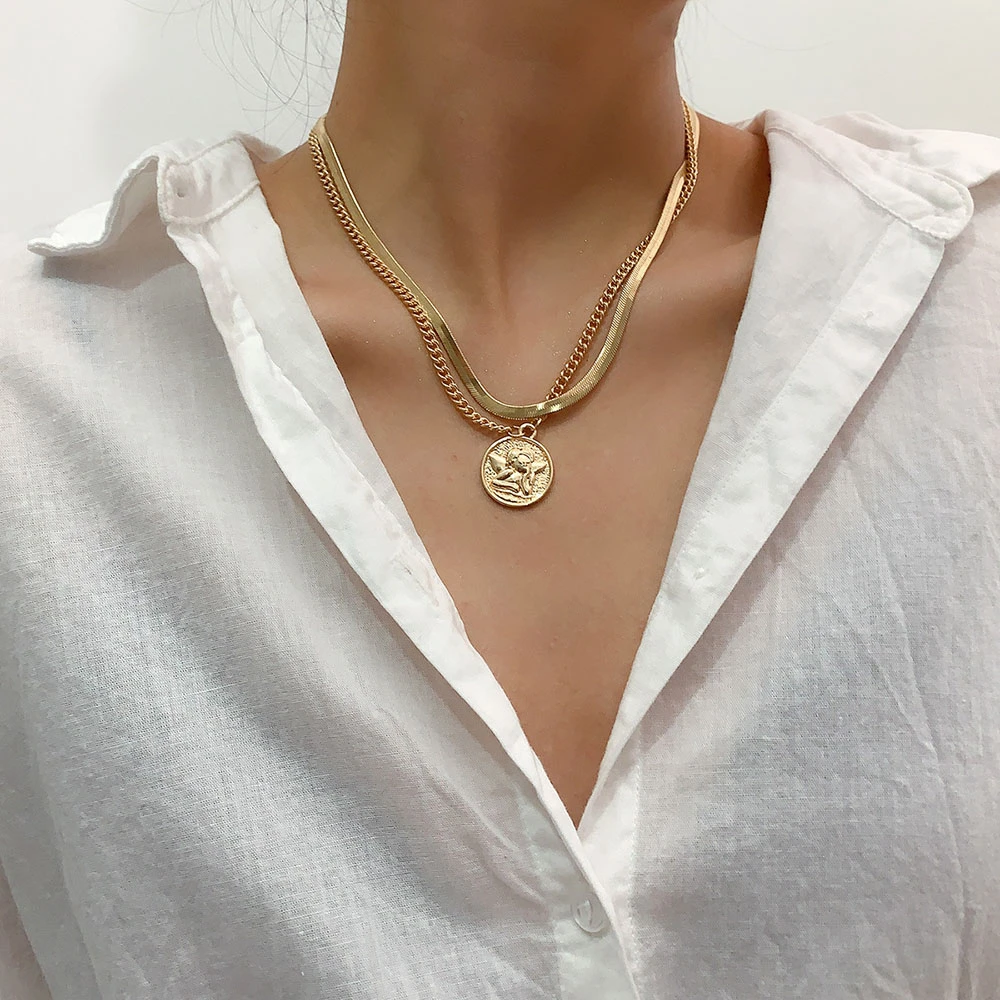 Модные Крылья Ангела монета подвеска цепочка змейка ожерелья для женщин