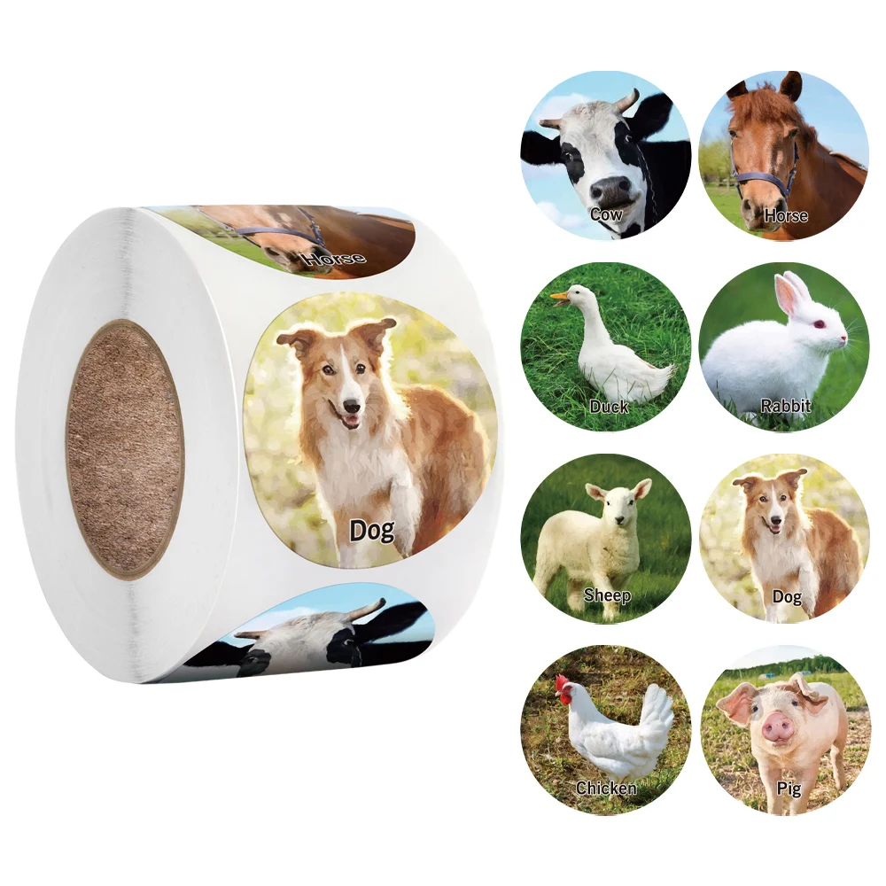 

Cute Animals Sticker for Kids 500pcs/roll 1.5'' 8 Designs Round Labels for Encourage Girls Boys Teacher Supplies Reward Stickers