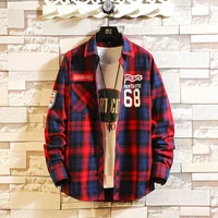 2021 autumn spring fashion clothes red green plaid shirt mens long sleeves casual for man