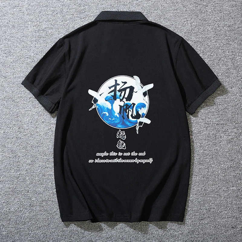 

Женская летняя мужская рубашка-поло с японским принтом в китайском стиле, брендовая одежда, хлопковая Повседневная дышащая мягкая рубашка-...