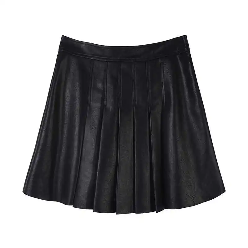 

Pleated leather skirt leather sheepskin 2021 autumn new skirt wild slim a line skirt women