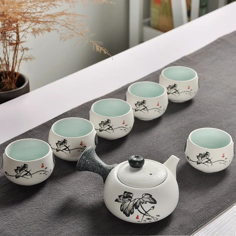 

Chinese Travel Kung Fu 7pcs Tea Sets Ceramic Portable Porcelain Service Gaiwan Tea Cups Tea Ceremony Teapot Gift Box