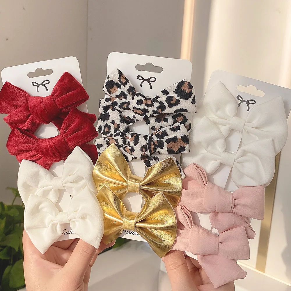 

4Pcs/set Leopard Print Hairpins Bowknot Hair Clips For Cute Girls Cotton Safty Barrettes Hairgrip Headwear Kids Hair Accessories