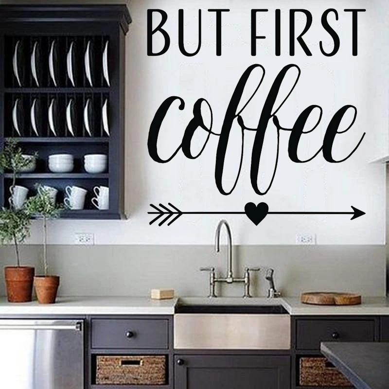 

But First Coffee Words Cafe Vinyl Wall Stickers Decor Lettering Quote Coffee Removable Room Decoration Decals Poster DW10476