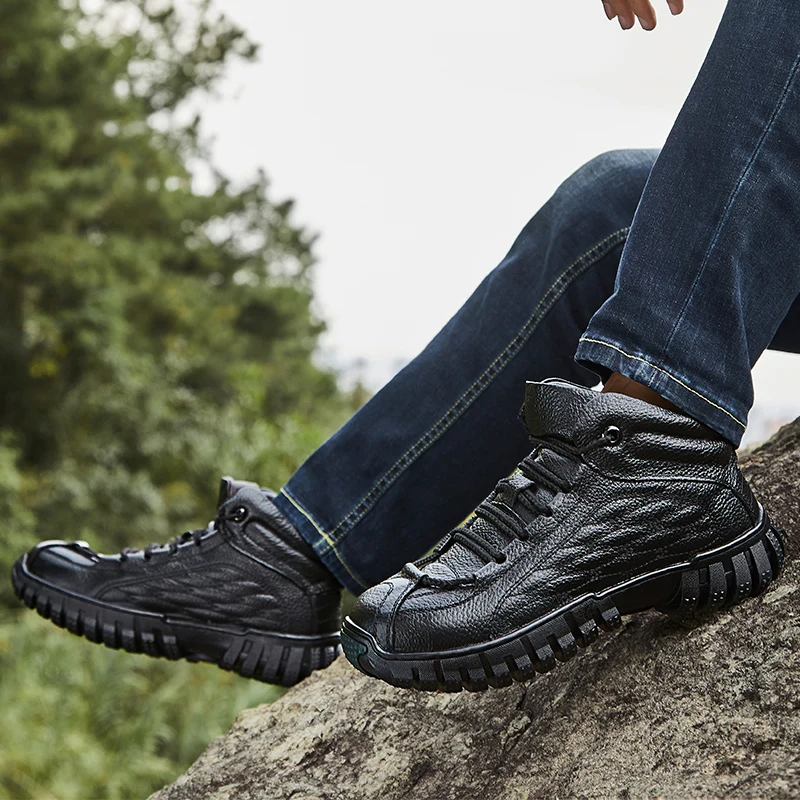 Мужская повседневная обувь из телячьей кожи высокие безопасные туфли для