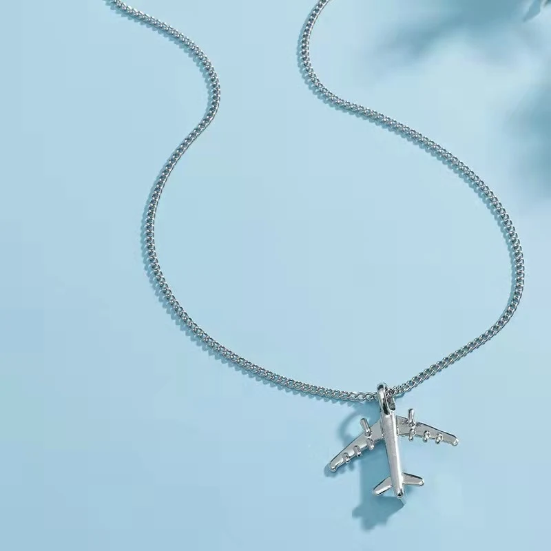 

The New fashion hip hop men's and women's airplane pendant necklace trendy personality Punk rock long jewelry gifts wholesale