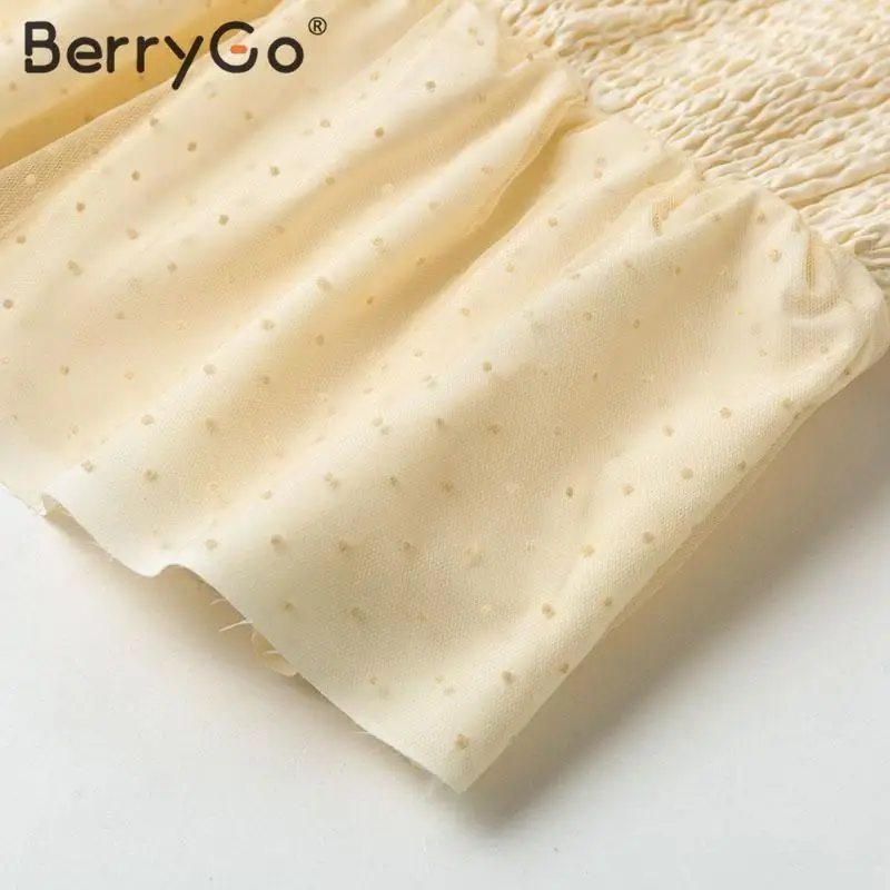 BerryGo Сетчатое платье-фонарь рукав узор в горошек блузка для женщин шифон пэчворк