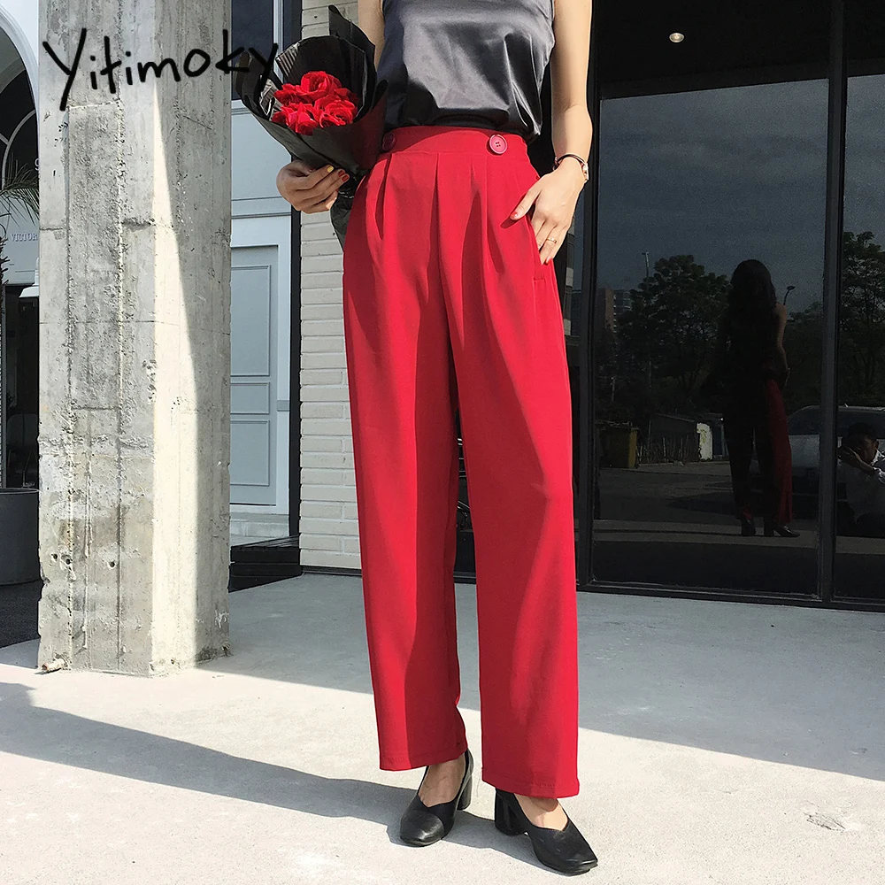 Брюки женские прямые в полную длину с эластичным поясом и высокой талией|Брюки| |