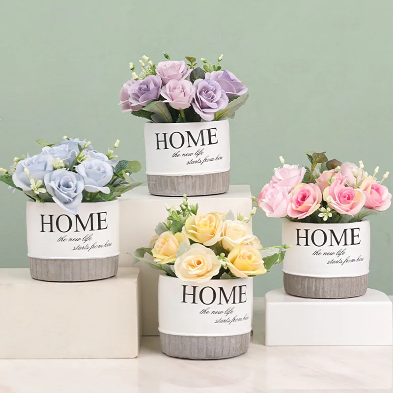 

Искусственный цветок, искусственное украшение для гостиной, настольное украшение, искусственное зеленое растение, букет, Цветочная композ...