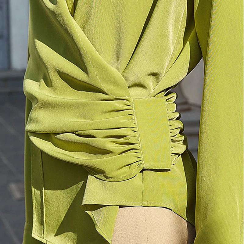 

AEL Asymmetry causal shirt women grass green summer blouse fashion streetwear ladies top 2020 new arrival