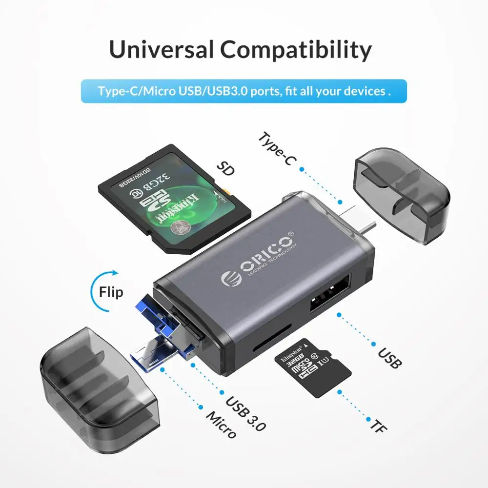 Картридер ORICO 6 в 1 OTG USB 3 0 Micro 2 Type C к SD TF адаптер умная карта памяти кардридер для