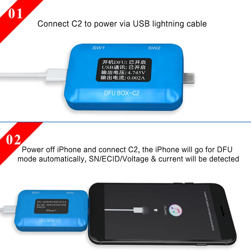 JC DFU BOX C2 для восстановления перезагрузки IOS Restore Reboot мгновенно SN ECID информация о
