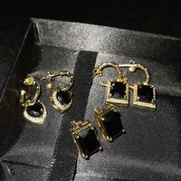 fashion heart hoop earrings inlay aaa cutting surface black cube zircon womens wedding party unusual jewelry square ear drop