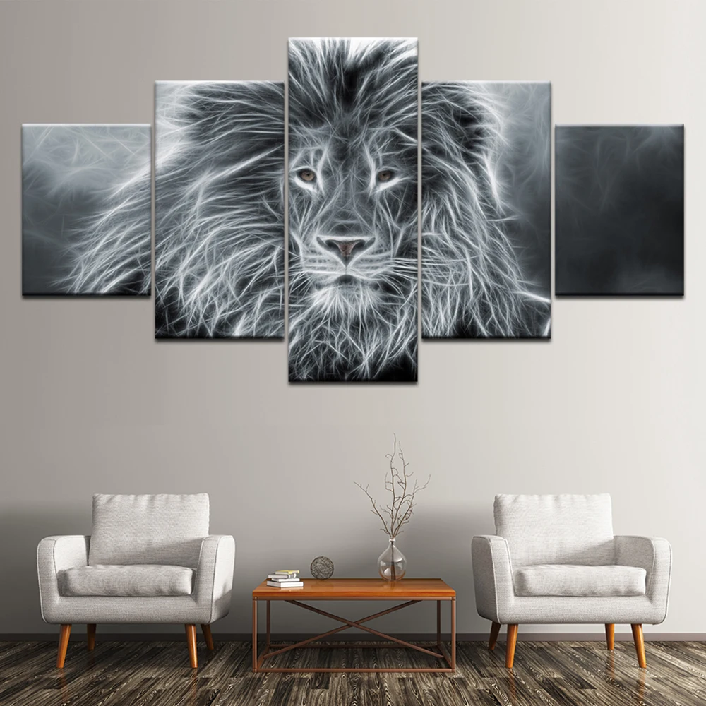 

5 Pieces Wall Art Canvas Painting Mystic Lion Abstract Animal Posters Modular Home Decoration Pictures Modern Living Room