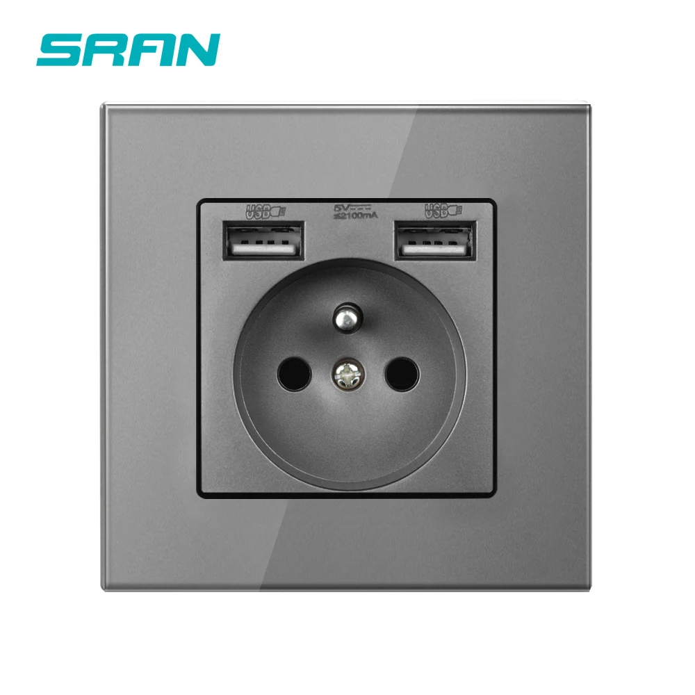 Французская настенная электрическая розетка 16A с двойным Usb зарядным устройством